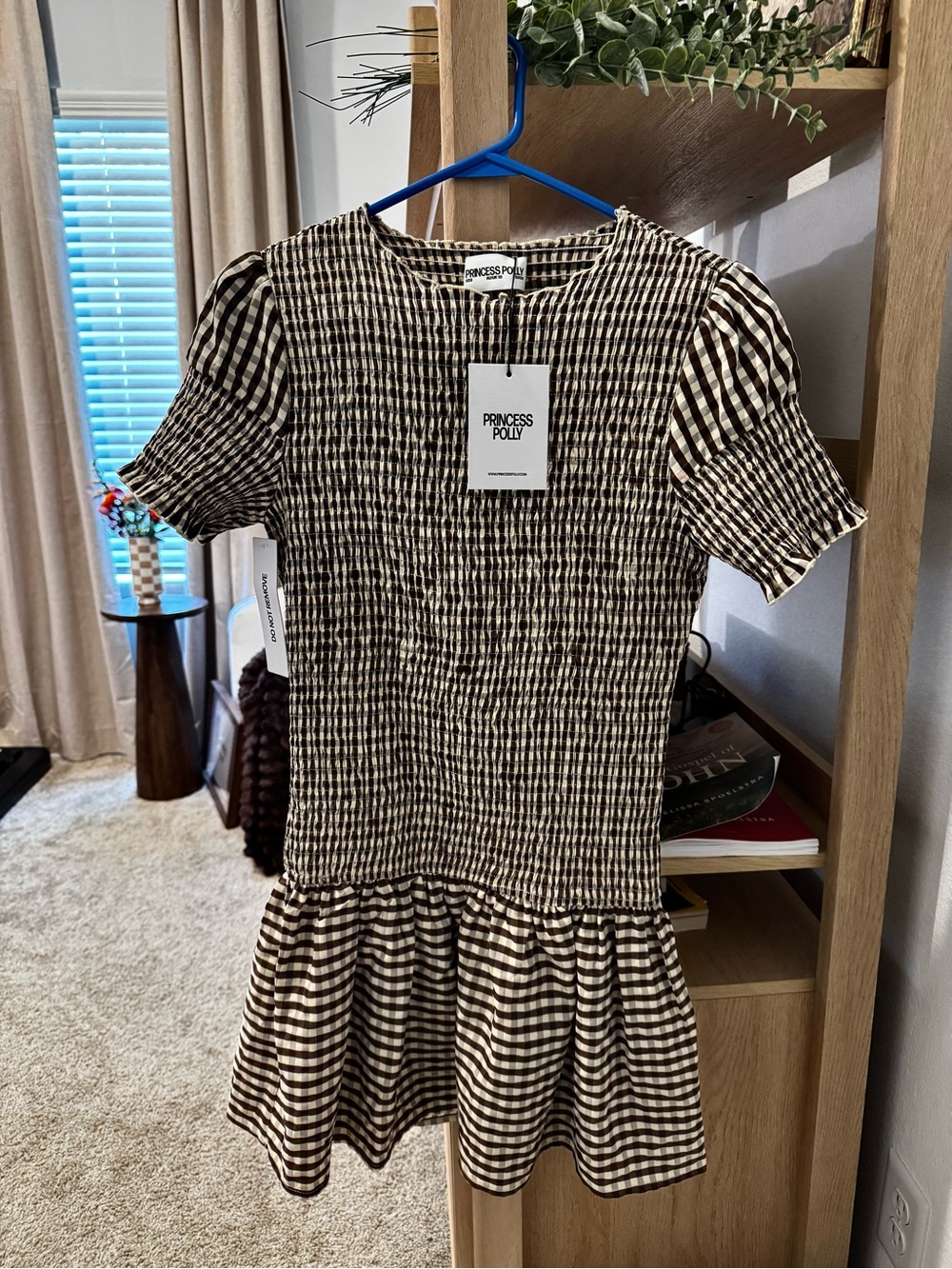 Princess Polly Brown and White Gingham Mini Dress